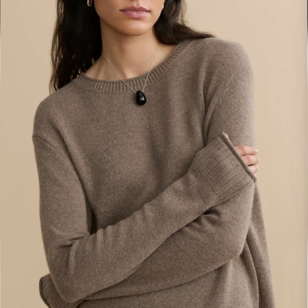 Jenni Kayne Everyday Sweater Taupe Wool Cashmere Blend Quiet Luxury Pullover L - Picture 2 of 10